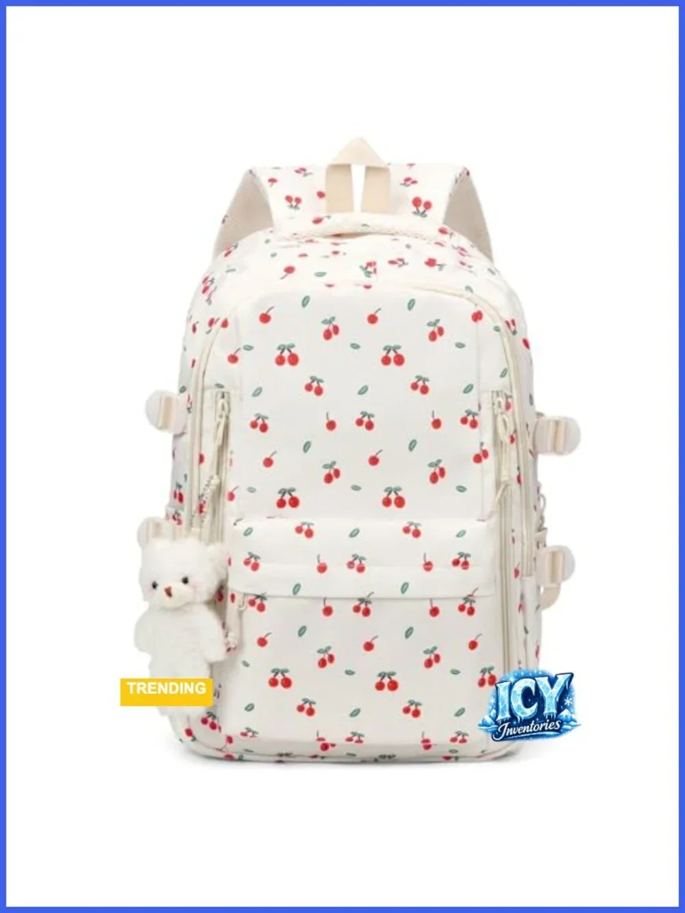 Nylon Cherry Coquette Backpack Kawaii Daypack with 8 Pockets